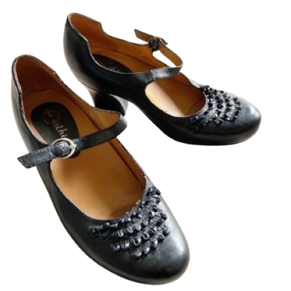 Earthies Black Leather Mary Jane Heels Dark Academia Size 7 Whimsigoth - Picture 1 of 14